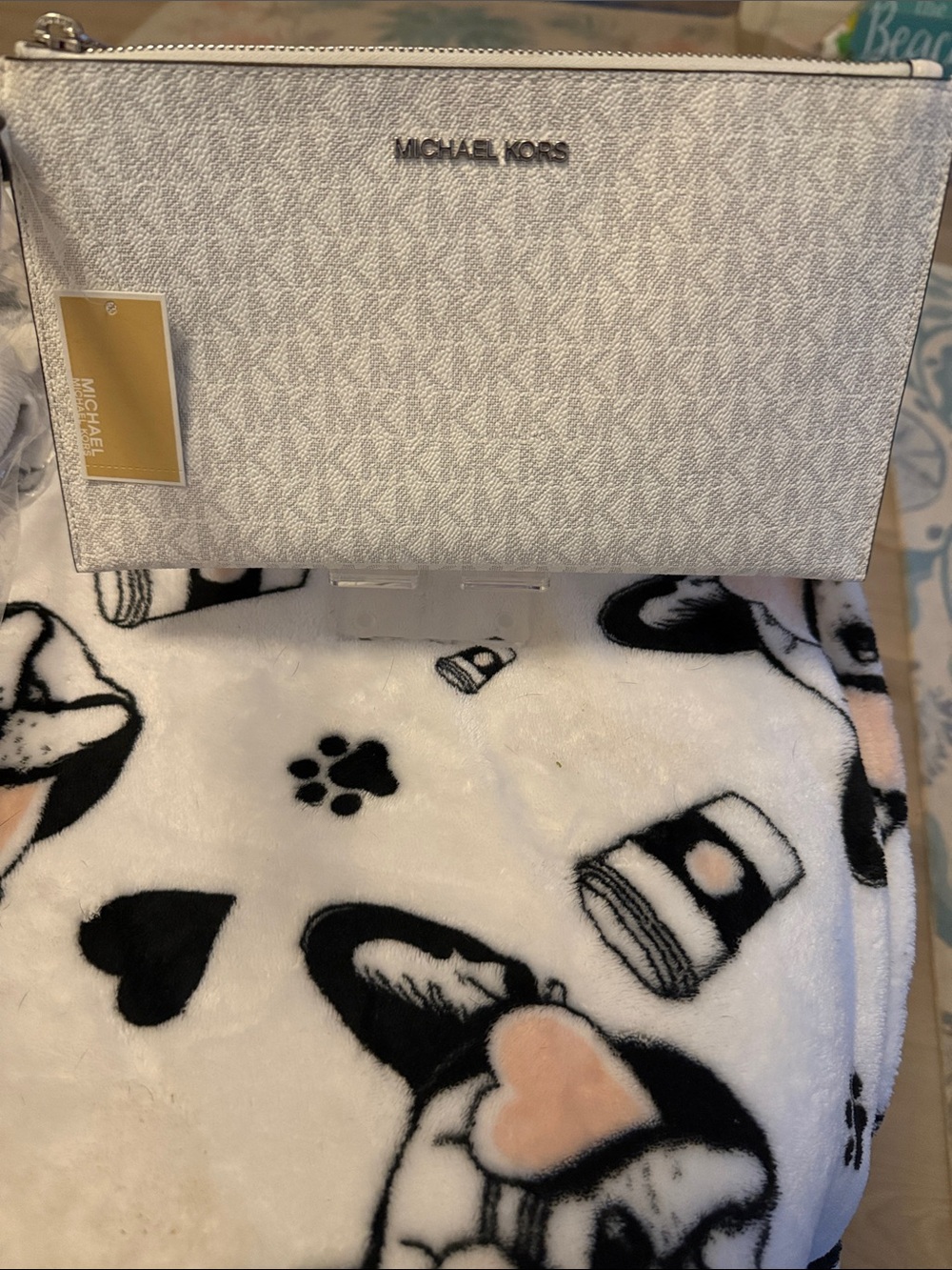 Michael Kors Silver Monogram Cosmetic Pouch